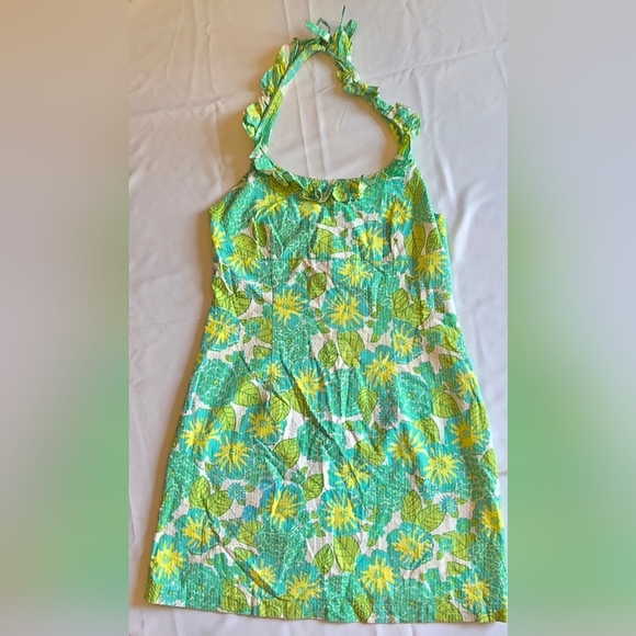 Lilly Pulitzer Vintage Tropical Hawaiian Green Halter Dress size 6 - Picture 1 of 6